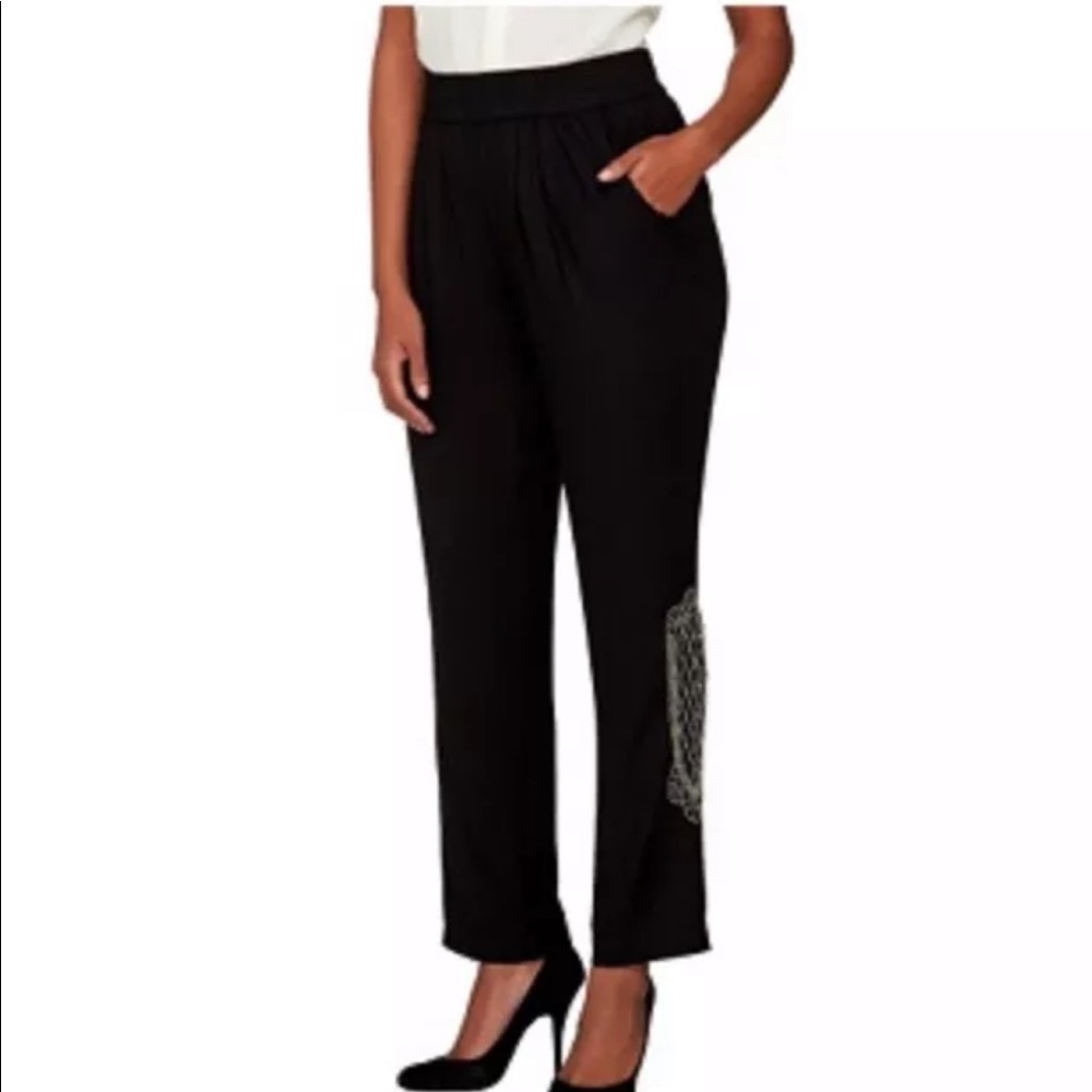 LOGO by Lori Goldstein black, beaded palazzo pant